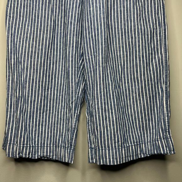 BeachLunchLounge Wide Leg Capri Blue White Striped Linen Blend Size L Drawstring - Picture 5 of 10